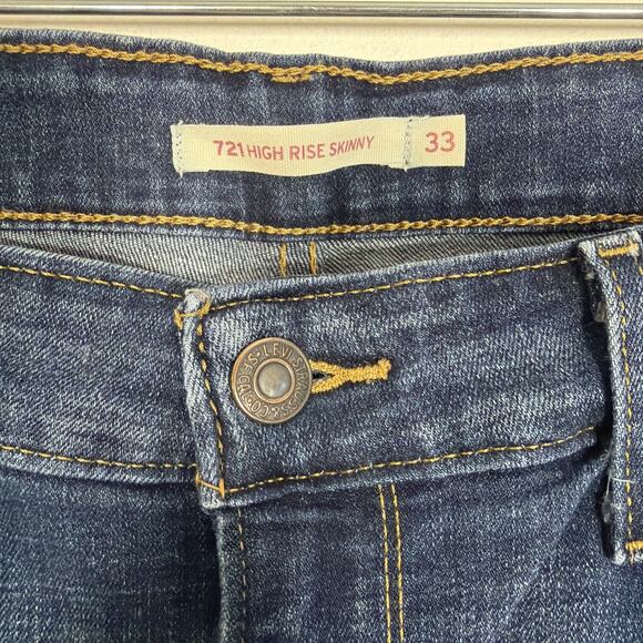 Levi's 721 High Rise Skinny Jeans Womens 33 Blue Stretch Denim Waterless Zip Fly - Picture 3 of 6